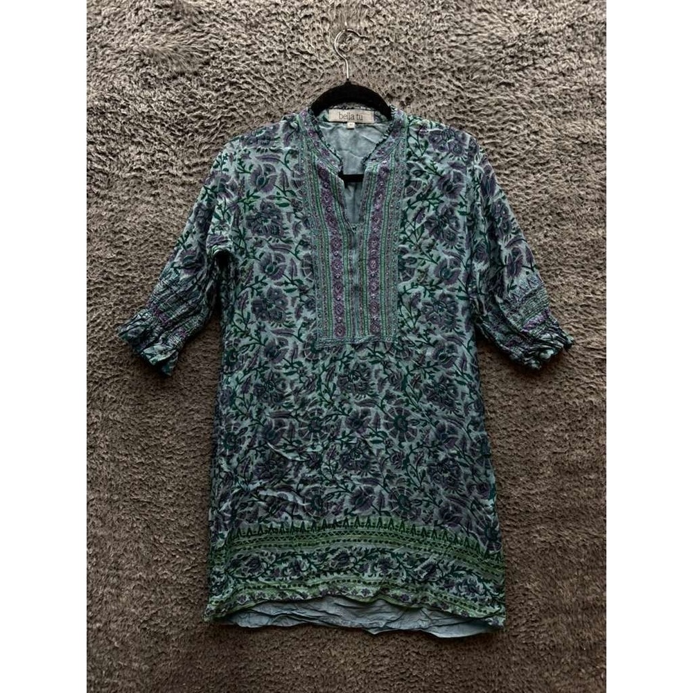 Bella Tu Floral Tunic Half Sleeve Short Shirt Dress Multicolor Womens Size M